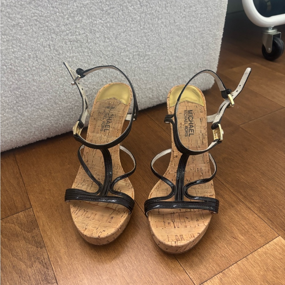 Michael MK Black Strappy Wedges